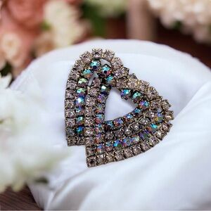 🌺Vintage Double Heart Rhinestone Brooch